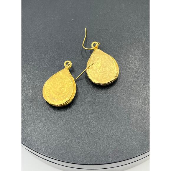Susan Shaw Vintage Handcast 24k Gold Plated Teardrop Genuine Quartz Earrings - Picture 6 of 13
